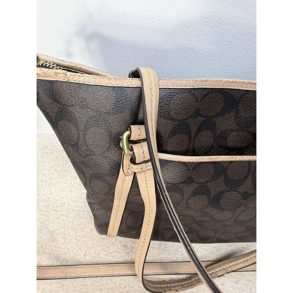 Coach Authentic Peyton Signature Brown Leather Monogram Zip Carryall Shoulder - Picture 15 of 16